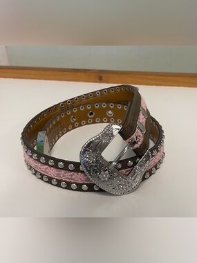Ariat Kids Pink Studded Western-Style Belt with Decorative Silver Buckle
